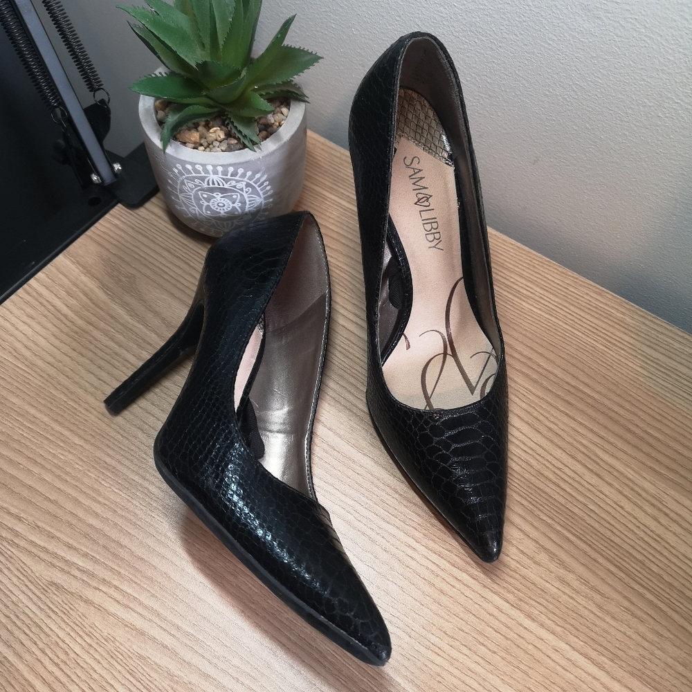 SAM & LIBBY "Dominique" Crocodile Pumps Stiletto Pointed Toe size 8.5